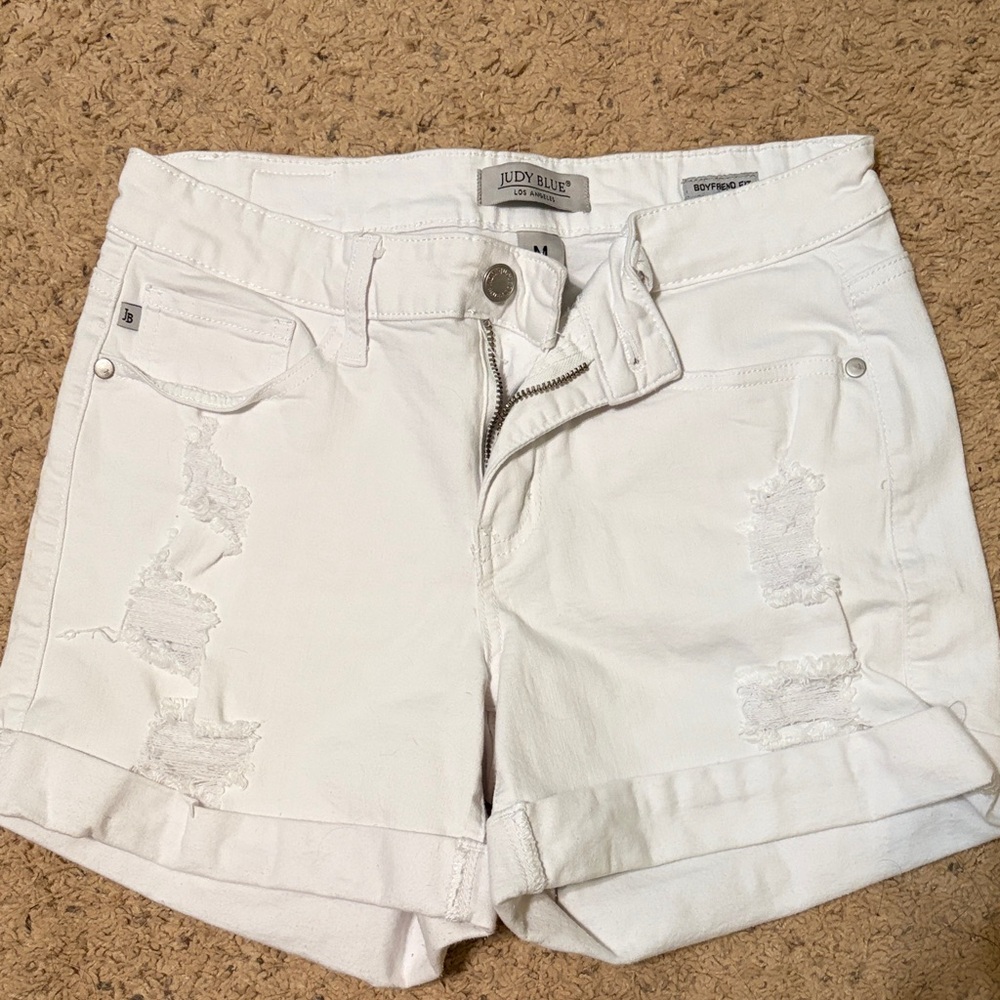 Judy Blue White Distressed Cuffed Boyfriend Denim Shorts